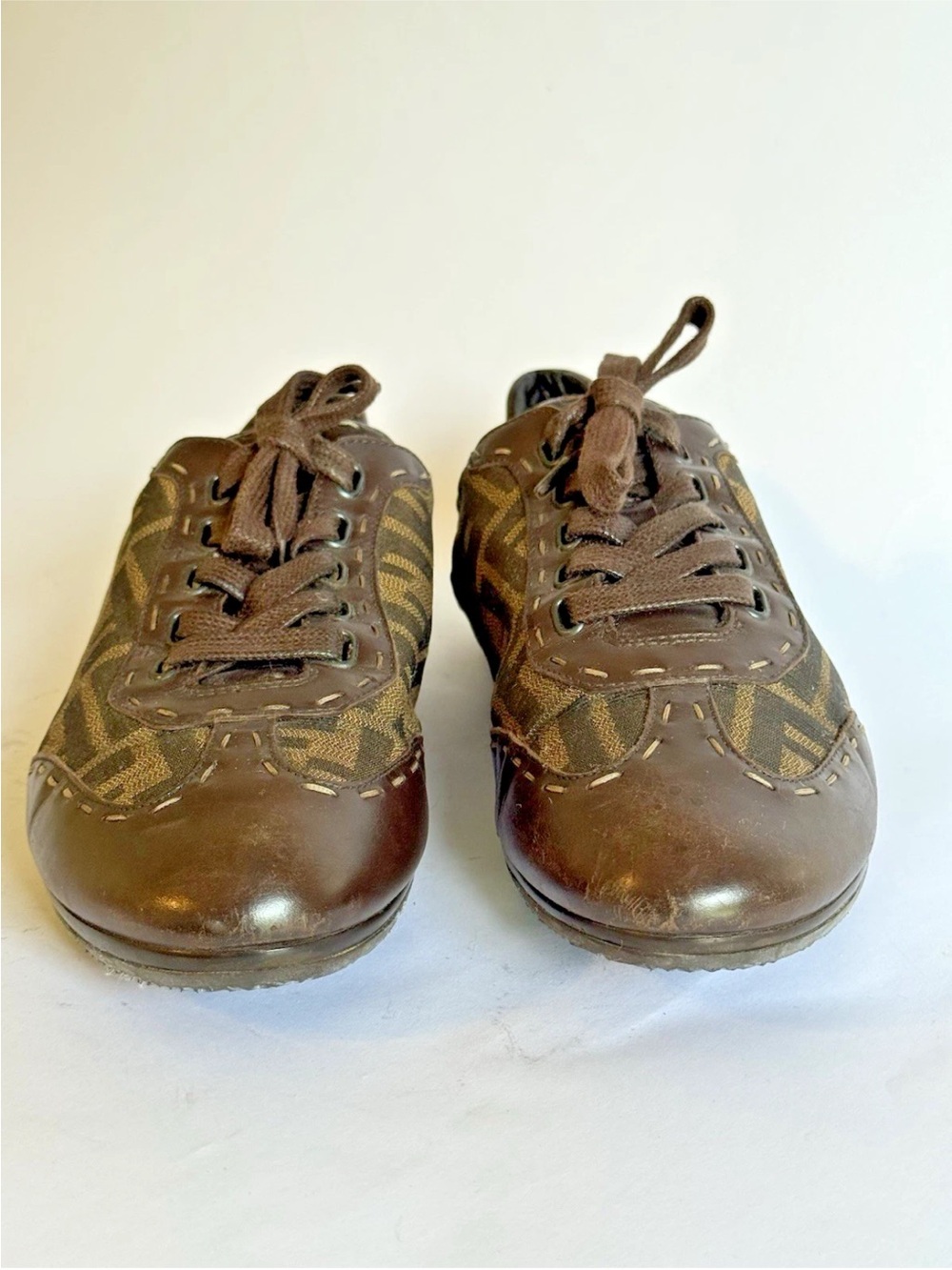 Fendi Brown Leather And Monogram Canvas Vintage Sneaker Women’s 39 - Picture 4 of 11